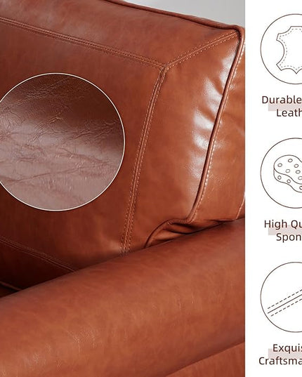 Dreamsir 79'' Traditional Faux Leather Sofa, 3 Seater Couch with Nailhead Trim and Rolled Arms, Classic Couches for Living Room, Bedroom, Apartment, Easy Assembly（Reddish Brown） - LeafyLoom