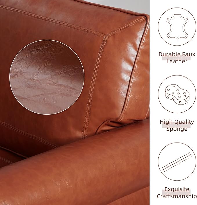 Dreamsir 79'' Traditional Faux Leather Sofa, 3 Seater Couch with Nailhead Trim and Rolled Arms, Classic Couches for Living Room, Bedroom, Apartment, Easy Assembly（Reddish Brown） - LeafyLoom