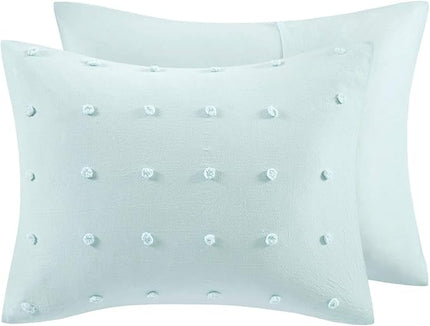 Callie Cotton Jacquard Weave Colorful Pom Pom Kids Comforter sets, Down Alternative Shabby Chic All Season Girls Bedding, Bedroom Decor, Full/Queen,Aqua 5 Piece - LeafyLoom