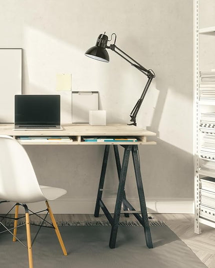 Globe Electric 56963 31.5" Multi-Joint Desk Lamp with Metal Clamp, Black, On/Off Rotary Switch on Shade, Partially Adjustable Swing Arm, Home Essentials, Reading Light, Office Décor - LeafyLoom