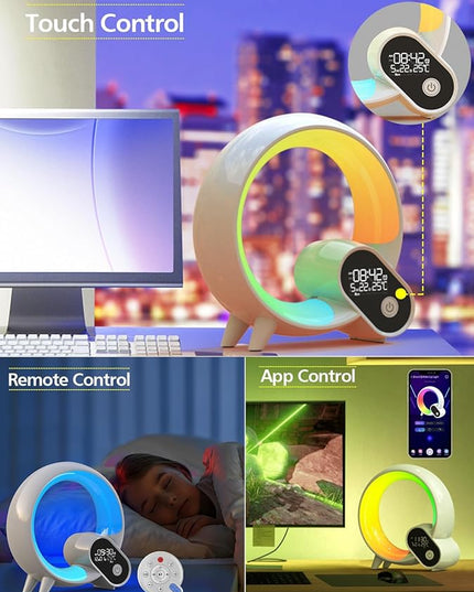 Smart Night Light for Kids,Wake Up Light Sunrise Alarm Clock,Ambient Light & Sleep Assistant White Noise Sound Machine Baby Night Light,App,Bluetooth Speaker,Snooze,Timer,Remote Control,Ideal for Gift - LeafyLoom
