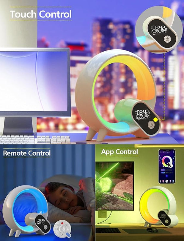 Smart Night Light for Kids,Wake Up Light Sunrise Alarm Clock,Ambient Light & Sleep Assistant White Noise Sound Machine Baby Night Light,App,Bluetooth Speaker,Snooze,Timer,Remote Control,Ideal for Gift - LeafyLoom