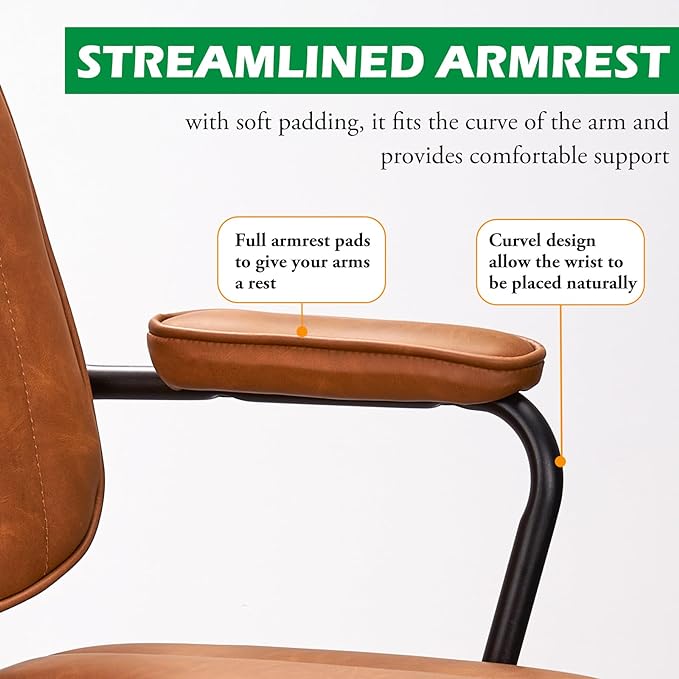Arts wish Mid Century Office Chair Leather Desk Chair Brown Office Desk Chair Home Office Chair with Wheels and Arms - LeafyLoom