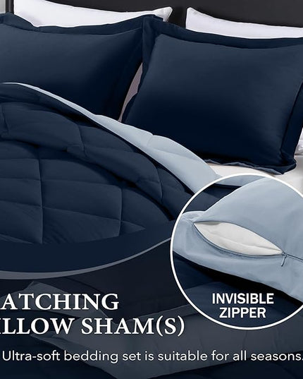 downluxe Twin Comforter Set - Blue and Sapphire Twin Comforter, Soft Bedding Sets for All Seasons -2 Pieces - 1 Comforter (66"x92") and 1 Pillow Sham(20"x26") - LeafyLoom