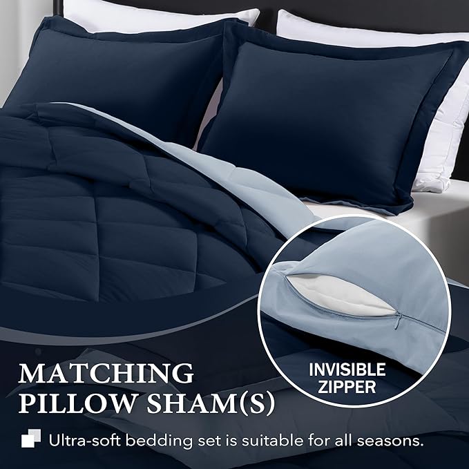 downluxe Twin Comforter Set - Blue and Sapphire Twin Comforter, Soft Bedding Sets for All Seasons -2 Pieces - 1 Comforter (66"x92") and 1 Pillow Sham(20"x26") - LeafyLoom