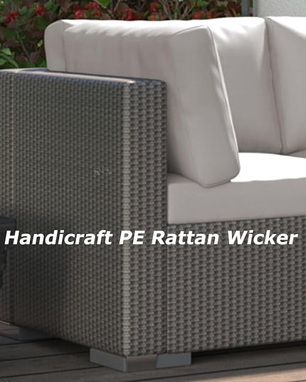 GAOMON 5-Piece Outdoor Patio Rattan Wicker Sofa Set, Pe Rattan Conversation Sectional with Thickened Back Cushion, Glass Tabletop, Ottoman - Ideal for Courtyard Space, Light-grey - LeafyLoom