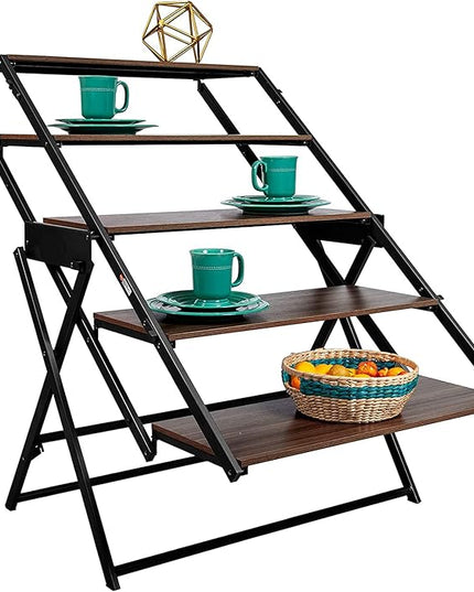 Origami modern 2 in 1 shelf to table Style, Organizer Deco Rack magically turn to a table/desk in a second, fully assembled, patent pending, Black/walnut (STT-WLN) - LeafyLoom