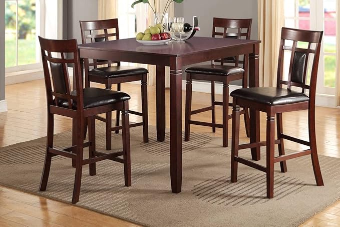 NicBex Dining Room Table Set for 4 Bar Table and Chairs Set Modern Contemporary 5Pc Dining Set with Unique Eyelet Back and 4 Chairs Cushion Seats Dining Room Furniture, Brown - LeafyLoom