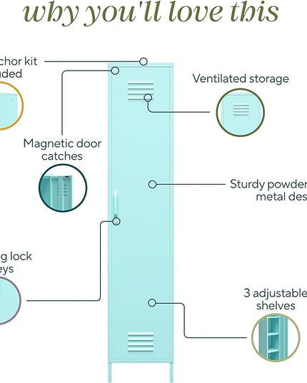 Novogratz Cache Single Metal Locker Storage, Mint Cabinet - LeafyLoom