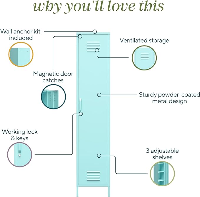 Novogratz Cache Single Metal Locker Storage, Mint Cabinet - LeafyLoom