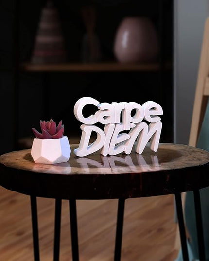 Carpe Diem White Showpiece Home Decor Items Living Room Decoration Items Center Table Décor Book Shelf Décor Birthday Gift Items (7 X 4.49 inch) Engineered Wood - LeafyLoom