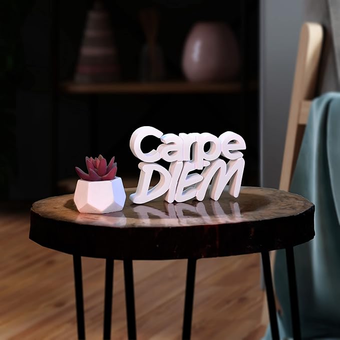 Carpe Diem White Showpiece Home Decor Items Living Room Decoration Items Center Table Décor Book Shelf Décor Birthday Gift Items (7 X 4.49 inch) Engineered Wood - LeafyLoom