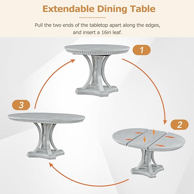NicBex Small Dining Table Set for 4 Kitchen Table Set Retro 5-Piece Dining Set Extendable Round Table and 4 Chairs for Kitchen, Dining Room, Space-Saving, Antique Gray - LeafyLoom
