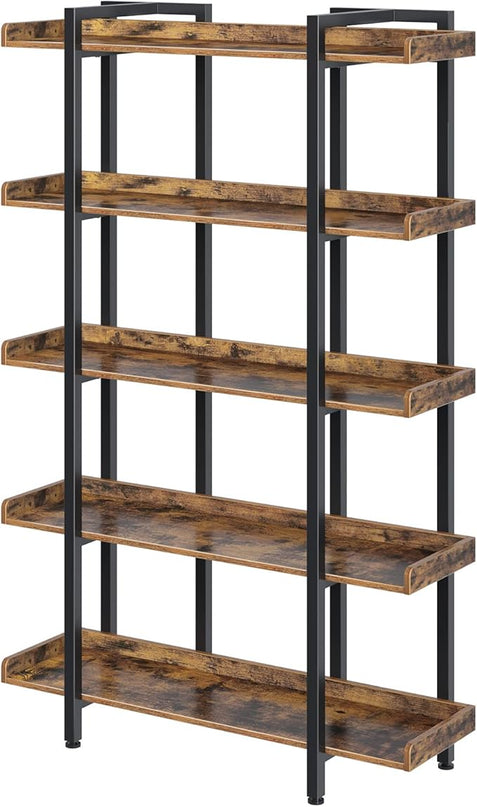 Rolanstar Bookshelf 5-Tier, 71.8’’H Industrial Book Shelf, Large Bookcases and Bookshelves with Open Shelves, Open Display Shelves with Metal Frame for Living Room Bedroom Home Office, Rustic Brown - LeafyLoom