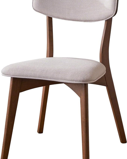 Christopher Knight Home Nissie Mid-Century Wood Dining Set with Fabric Chairs, 5-Pcs Set, Natural Walnut Finish / Light Beige - LeafyLoom