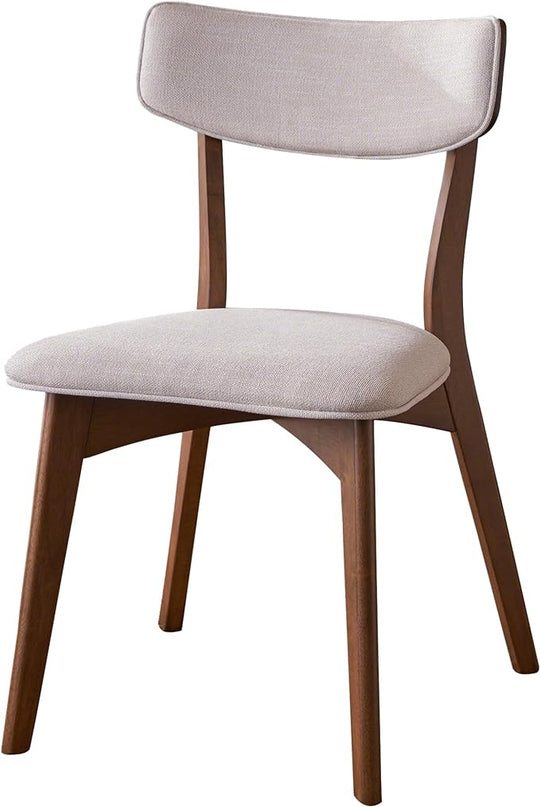 Christopher Knight Home Nissie Mid-Century Wood Dining Set with Fabric Chairs, 5-Pcs Set, Natural Walnut Finish / Light Beige - LeafyLoom