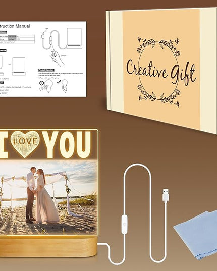 Attivolife I Love You Picture Frame, Light up Photo Frame with Warm LED Night Light, Desktop Display Creative Memory Gifts for Couple Women Mom Valentine Day Wedding Anniversary Present(4x6'' Photo) - LeafyLoom