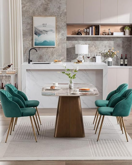 Velvet Dining Chairs Sets of 2, Modern Upholstered Accent Side Chairs with Arm Gold Metal Legs for Kitchen Living Bed Room, Green - LeafyLoom