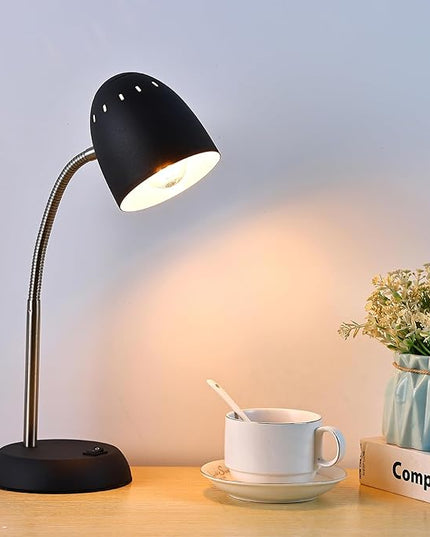 Eye-Caring Table Lamp of Simple Designs Home E26 Led Screw Basic Metal Desk Lamp with Flexible Gooseneck Hose Neck Study Lamp for Bedroom Office Living Room Convenient On/Off Switch(Black) - LeafyLoom