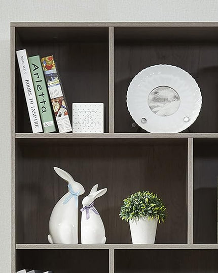 Modern Bookcase with 2 Doors, Shelf Organizer for Display, Wooden Bookshelf Library with 6 Storage Cabinet for Home Office (Gray Oak) - LeafyLoom