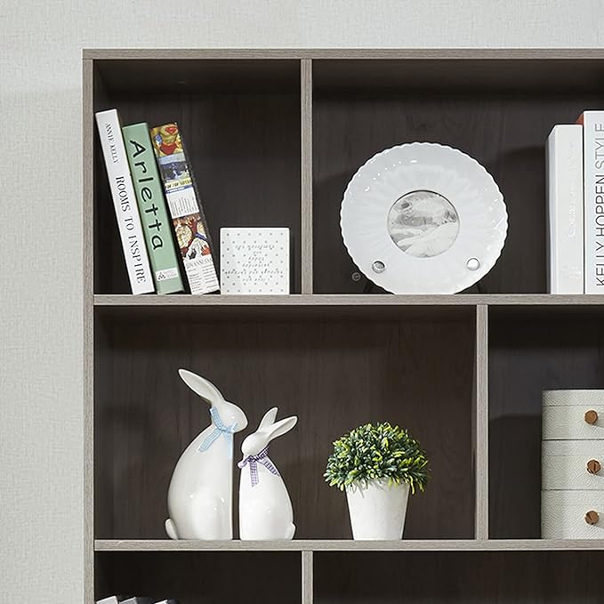 Modern Bookcase with 2 Doors, Shelf Organizer for Display, Wooden Bookshelf Library with 6 Storage Cabinet for Home Office (Gray Oak) - LeafyLoom
