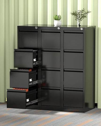 4 Drawer File Cabinet, Vertical Filing Cabinets with Lock, Metal File Cabinets for Home Office A4 Letter/Legal Size, Assembly Required - LeafyLoom