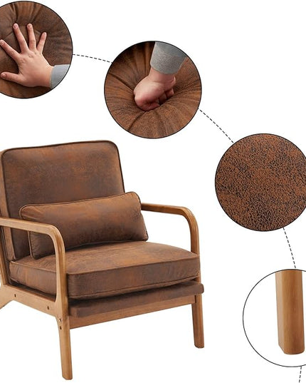 Bonnlo Microfiber Rustic Mid Century Modern Accent Chair, Soild Wood Padding Lounge Armchairs Side Sitting Chairs for Living Room, Bedroom, Guest Room - LeafyLoom