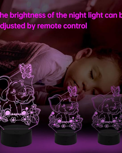 Elephant Play with Butterfly Illusion Room Decor Elephant Night Light Cute Elephant Desk Lamp with 7 Colors and Timing, Smart Touch & Remote Control Decorations Gifts for Girls, Kids, Boys - LeafyLoom