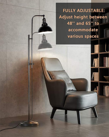 Floor Lamp, Industrial Floor Lamps for Living Rooms & Bedrooms - Rustic Farmhouse Reading Lamp Standing, Adjustable Metal Heads Indoor Task Lighting for Living Room Office Home Décor (Black-02) - LeafyLoom