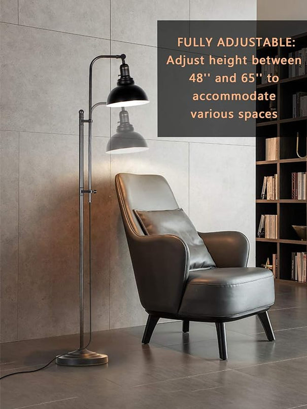 Floor Lamp, Industrial Floor Lamps for Living Rooms & Bedrooms - Rustic Farmhouse Reading Lamp Standing, Adjustable Metal Heads Indoor Task Lighting for Living Room Office Home Décor (Black-02) - LeafyLoom