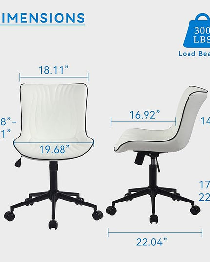 YOUNIKE Office Chair, Armless Desk Chair with Wheels, Home Office Computer Task Chairs, Modern Faux Leather Upholstered Vanity Chair, Adjustable Swivel Rocking Office Chair with Back, White - LeafyLoom