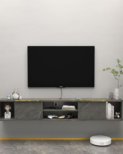 Pmnianhua Floating TV Stand with 2 Drawers,63'' Wall Mounted Floating TV Shelf,Floating Shelf for Under TV,Floating TV Unit with Storage for Bedroom Living Room(Grey) - LeafyLoom
