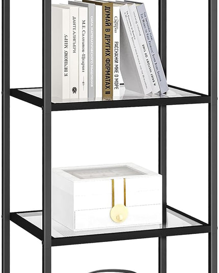 Bookcase Bookshelf, Tempered Glass Bookshelves, Slim Shelving Unit for Bedroom, Bathroom, Home Office, Steel Frame, 4 Tier Black BC04001B - LeafyLoom