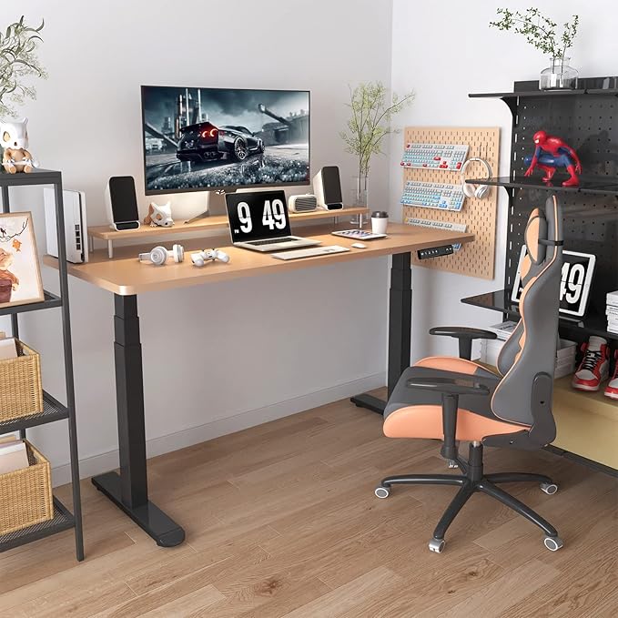 AIMEZO Standing Desk Frame, Dual Motor Electric Height Adjustable Sit Stand Desk Frame with 4 Memory Preset Button, USB Charging Port for Home Office (3 Tier Legs, Black) - LeafyLoom