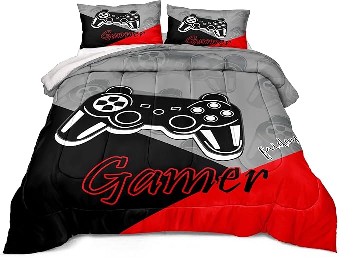Gaming Comforter for Boys Teen Game Contoller Bedding Set for Kids Down Alternative Comforter for All Season Gamer Home Decor for Comforter Set Twin Size,1 Comforter with 1 Pillowcase - LeafyLoom