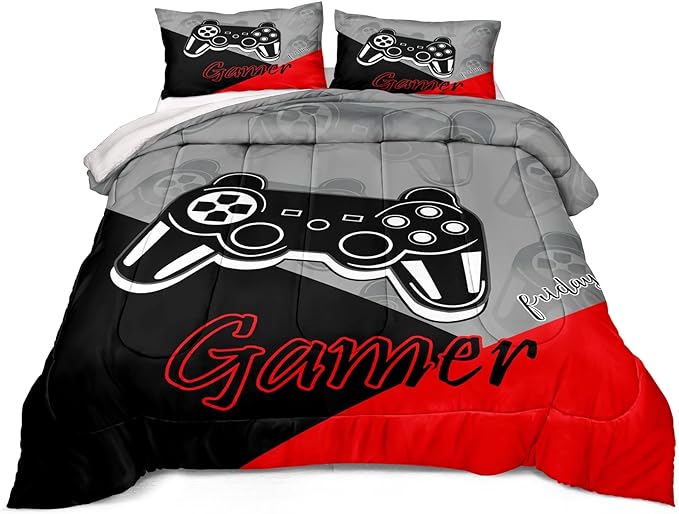 Gaming Comforter for Boys Teen Game Contoller Bedding Set for Kids Down Alternative Comforter for All Season Gamer Home Decor for Comforter Set Full,1 Comforter with 2 Pillowcases - LeafyLoom