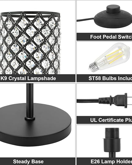 Acaxin Crystal Floor Lamp for Bedroom Black, Living Room Floor Lamps with Bulb, Modern Tall Lamp for Bedroom, Glam Standing Light for Girls Bedroom, Minimalism Pole Corner Lamp for Office, Dorm Hotel - LeafyLoom