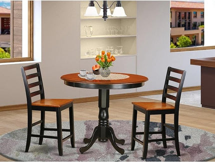East West Furniture Trenton 3 Piece Counter Height Set for Small Spaces Contains a Round Dining Room Table and 2 Wooden Seat Chairs, 42x42 Inch, Black & Cherry - LeafyLoom