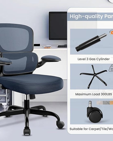 Office Chair, Ergonomic Desk Chair with Lumbar Support and Adjustable Armrests, Comfy Desk Chair Breathable Mesh Mid Back Computer Chair, Reclining Office Chair for Home Office - DarkGray - LeafyLoom