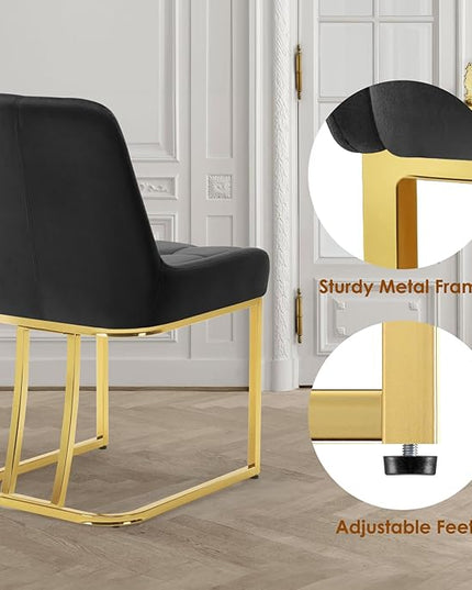 STARY Upholstered Velvet Armless Dining Room Chairs with Gold Metal Legs for Kitchen Restaurant, Black- Set of 4 - LeafyLoom