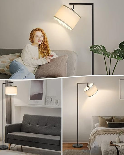 Boncoo Black Floor Lamp, Dimmable Floor Lamp for Living Room, Modern Standing Lamp with Adjustable Drum Shade, Tall Reading Light Corner Lamp Suitable for Couch, Bedroom, Office (Bulb Included) - LeafyLoom