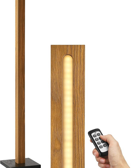 EDISHINE Mid Century Modern Floor Lamp with Remote, Dimmable Wood LED Corner Light, Minimalist Standing Mood Lighting for Living Room, Bedroom, Office, 7 Color Temperature 2700K~6000K, 46" - LeafyLoom