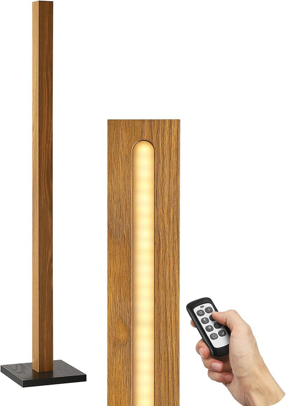 EDISHINE Mid Century Modern Floor Lamp with Remote, Dimmable Wood LED Corner Light, Minimalist Standing Mood Lighting for Living Room, Bedroom, Office, 7 Color Temperature 2700K~6000K, 46" - LeafyLoom