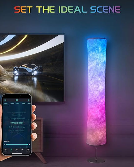 Torchlet 2pcs Floor Lamp, RGB Floor Lamp with 16 Million DIY Colors and Scene Modes, Music Sync and White Fabric Shade, Smart Floor lamp with App/Remote control, Standing Lamp for Living Room, Bedroom Torchlet