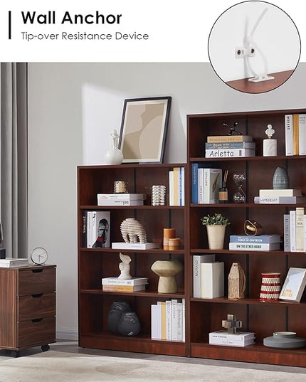 Farini Cherry Bookshelf 5 Shelf Office Bookcase 60 Inches Tall Modern Wood Bookshelf for Living Room Office - LeafyLoom