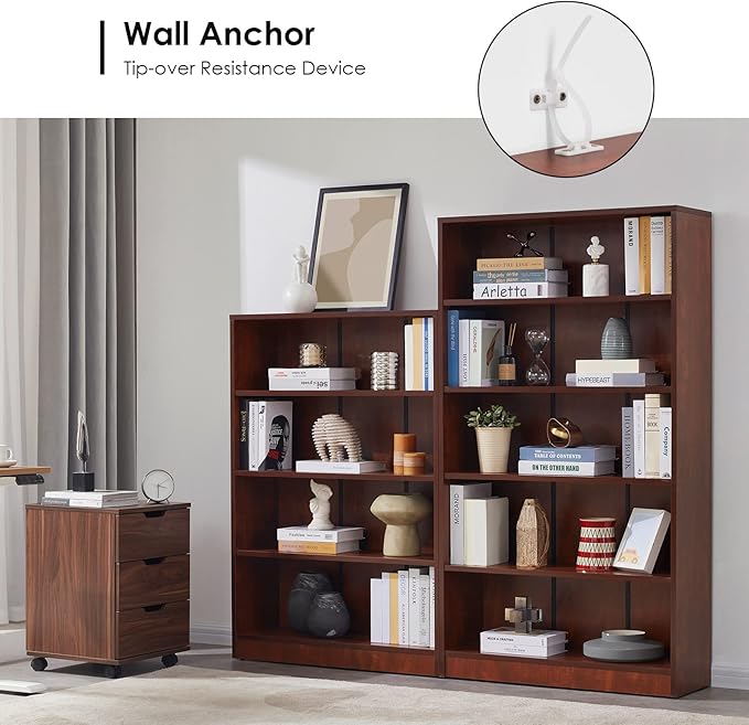 Farini Cherry Bookshelf 5 Shelf Office Bookcase 60 Inches Tall Modern Wood Bookshelf for Living Room Office - LeafyLoom