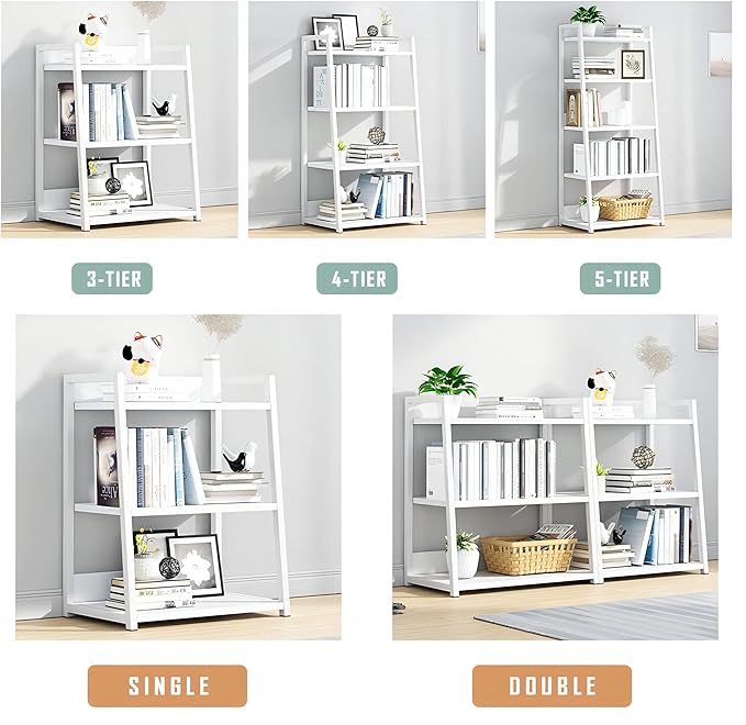 IOTXY 3 Tier Open Bookshelf - Steel and Wood Display Stand, 50CM Width Floor-Standing Bookcase, White - LeafyLoom