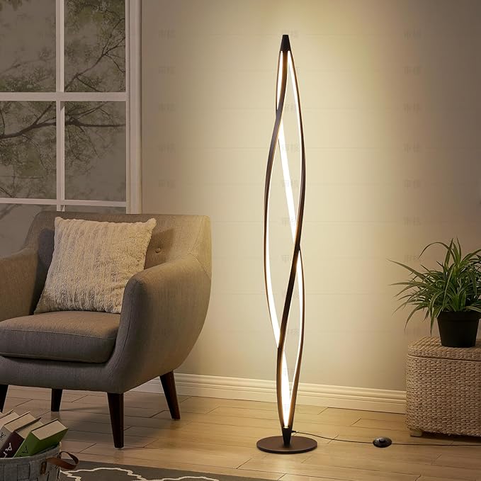 Floor Lamp,LED Floor Lamps for Living room,40W - 2500LM - 3Color Bright Remote Dimmable Standing Lamp,53" Spiral Black Modern Floor Lamp for Living Room Bedroom Office Dining Room. - LeafyLoom