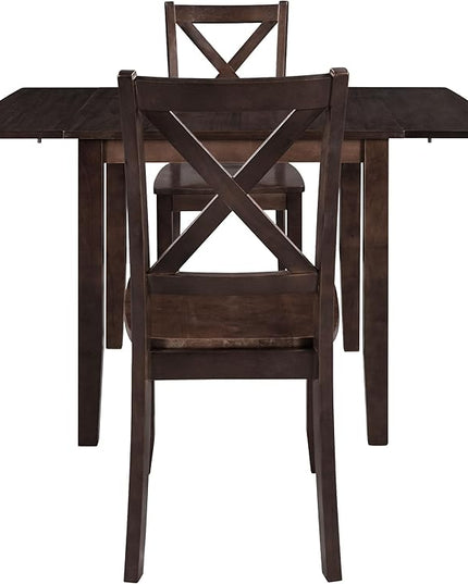 NicBex Kitchen Table for 2 Dining Table with Chairs 3-Piece Wood Drop Leaf Breakfast Nook Dining Table Set with 2 X-Back Chairs for Small Places, Farmhouse Style, Espresso - LeafyLoom