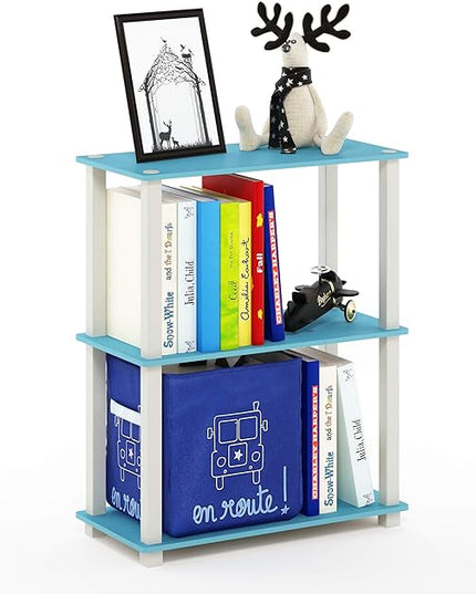 Furinno Turn-S-Tube 3-Tier Compact Multipurpose Shelf Display Rack with Square Tube, Light Blue/White - LeafyLoom